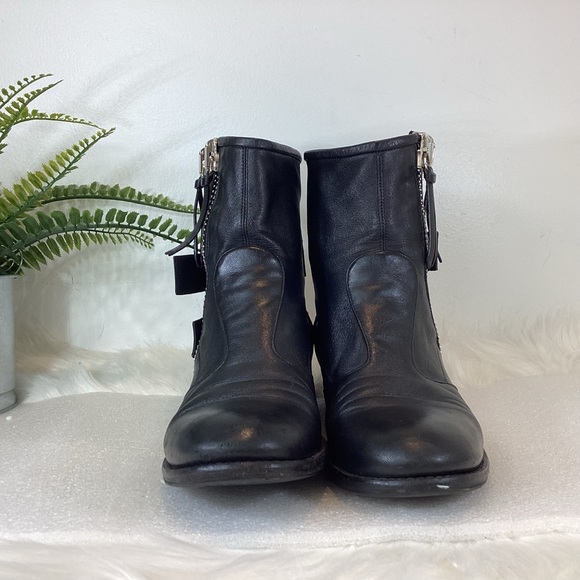 GIUSEPPE ZANOTTI BLACK LEATHER MOTO COMBAT BOOTS ZIPPERS STRAPS EUR 38 US 8 - Picture 4 of 14
